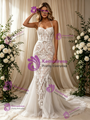Sexy White Mermaid Lace Spaghetti Straps Wedding Dress