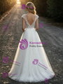 A-Line White Tulle Lace V-Neck Wedding Dress