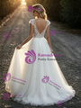 A-Line White Tulle Lace V-Neck Wedding Dress
