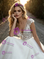A-Line White Tulle Lace V-Neck Wedding Dress