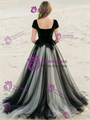 Black Tulle Square Neck Cap Sleeve Wedding Dress
