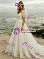 White Tulle Lace Puff Sleeve Wedding Dress