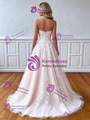 Champagne Tulle Appliques Strapless Wedding Dress