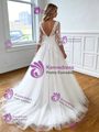 White Tulle Short Sleeve Appliques Wedding Dress