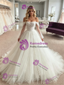 White Tulle Off the Shoulder Long Sleeve Appliques Wedding Dress