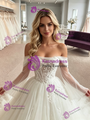 White Tulle Off the Shoulder Long Sleeve Appliques Wedding Dress
