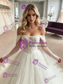 White Tulle Off the Shoulder Long Sleeve Appliques Wedding Dress