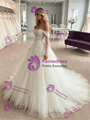 White Tulle Off the Shoulder Long Sleeve Appliques Wedding Dress