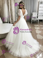 White Tulle V-Neck Puff Sleeve Wedding Dress