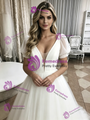 White Tulle V-Neck Puff Sleeve Wedding Dress