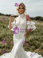 Sexy White Mermaid Lace High Neck Wedding Dress