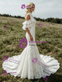 Sexy White Mermaid Lace High Neck Wedding Dress