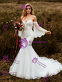 Sexy White Mermaid Tulle Appliques Wedding Dress