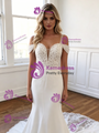 White Mermaid Straps Lace Appliques Wedding Dress