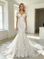 White Mermaid Tulle Appliques Long Sleeve Wedding Dress