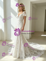 White Mermaid Tulle Appliques Long Sleeve Wedding Dress