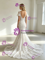 White Mermaid Tulle Appliques Long Sleeve Wedding Dress