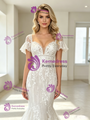 White Mermaid Tulle Appliques Long Sleeve Wedding Dress