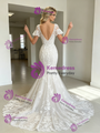 White Mermaid Tulle Appliques Long Sleeve Wedding Dress