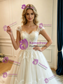A-Line White Tulle Straps Lace Wedding Dress