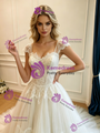 A-Line White Tulle Straps Lace Wedding Dress
