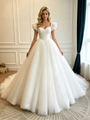 Simple White Tulle Straps Wedding Dress