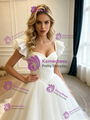 Simple White Tulle Straps Wedding Dress