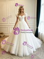Simple White Tulle Straps Wedding Dress