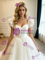 Simple White Tulle Straps Wedding Dress