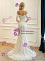 White Mermaid Long Sleeve Lace Pleats Wedding Dress