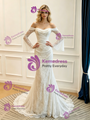 White Mermaid Long Sleeve Lace Pleats Wedding Dress