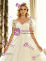White Tulle Lace V-Neck Cap Sleeve Wedding Dress