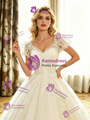 White Tulle Lace V-Neck Cap Sleeve Wedding Dress