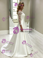White Satin Lace Off the Shoulder Short Sleeve Wedding Dress