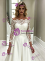 White Satin Lace Off the Shoulder Short Sleeve Wedding Dress