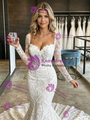 White Mermaid Lace Long Sleve Square Neck Wedding Dress