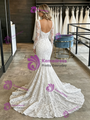 White Mermaid Lace Long Sleve Square Neck Wedding Dress