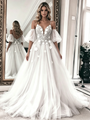 Sexy White Tulle Lace Spaghetti Straps Wedding Dress 