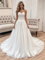 A-Line White Tulle Lace Strapless Wedding Dress