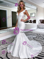 White Mermaid Satin V-Neck Appliques Wedding Dress