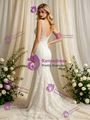 Sexy Beige White Mermaid Tulle Lace V-Neck Wedding Dress