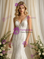 Sexy Beige White Mermaid Tulle Lace V-Neck Wedding Dress