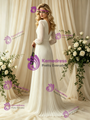 Ivory White Long Sleeve V-Neck Pleats Wedding Dress