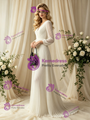 Ivory White Long Sleeve V-Neck Pleats Wedding Dress