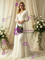 Ivory White Long Sleeve V-Neck Pleats Wedding Dress