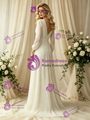 Ivory White Long Sleeve V-Neck Pleats Wedding Dress