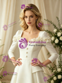Ivory Long Sleeve Satin Flower Wedding Dress