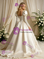 Vintage Ivory Satin Long Sleeve Beading Wedding Dress