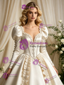 Vintage Ivory Satin Long Sleeve Beading Wedding Dress