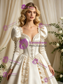 Vintage Ivory Satin Long Sleeve Beading Wedding Dress